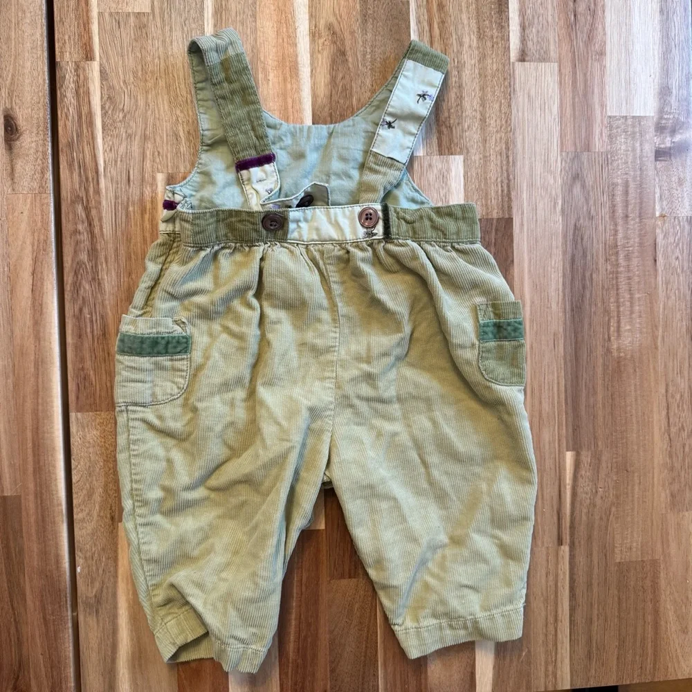 Vintage Gymboree Corduroy‎ Patchwork Overalls Olive Green Floral 3-6 Months 2000